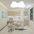 Dental Clinic Interior With Dental Chair Wooden Cabinets And Marble Walls