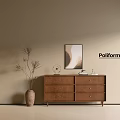 Poliform Wooden Console Table with Framed Artwork and Vase with Plants Modern Entryway Design