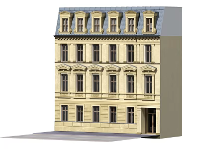 Classical Style Multi Storey Hotel Building With Yellow Facade And Blue Roof 3d model