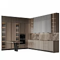Elegant Modern Kitchen Interior Featuring Wooden Cabinets Marble Countertop And Ambient Lighting
