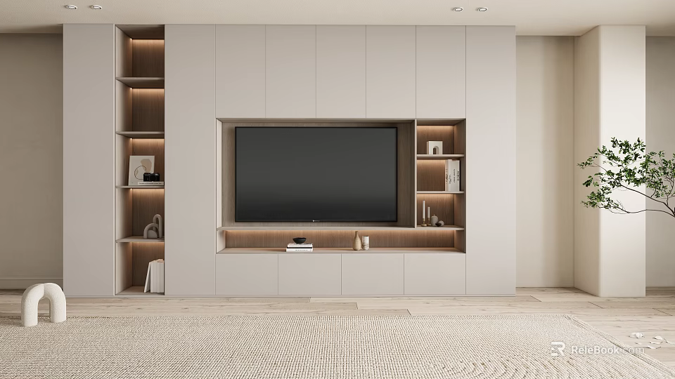 Modern TV Wall Unit Design With Built-in TV Storage Shelves And LED Lighting 3d model 