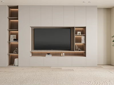 Modern TV Wall Unit Design With Built-in TV Storage Shelves And LED Lighting 3d model