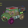 Green Off Road Vehicle With Roof Rack Large Tires And Open Cargo Bed