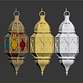 Traditional Decorative Lanterns With Colorful Gold White Ornate Intricate Patterns