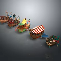 Colorful Cartoon Sailing Boats With Decorative Sails Flags And Unique Designs