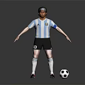 Soccer Player Wearing Argentina Striped Jersey with Captain Armband and Soccer Ball
