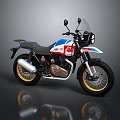 Red White Blue Adventure Motorcycle With Yellow Rims Black Seat And Windshield