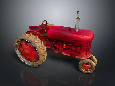 Vintage Red Tractor Utility Vehicle With Large Wheels And Classic Metal Body 3d model