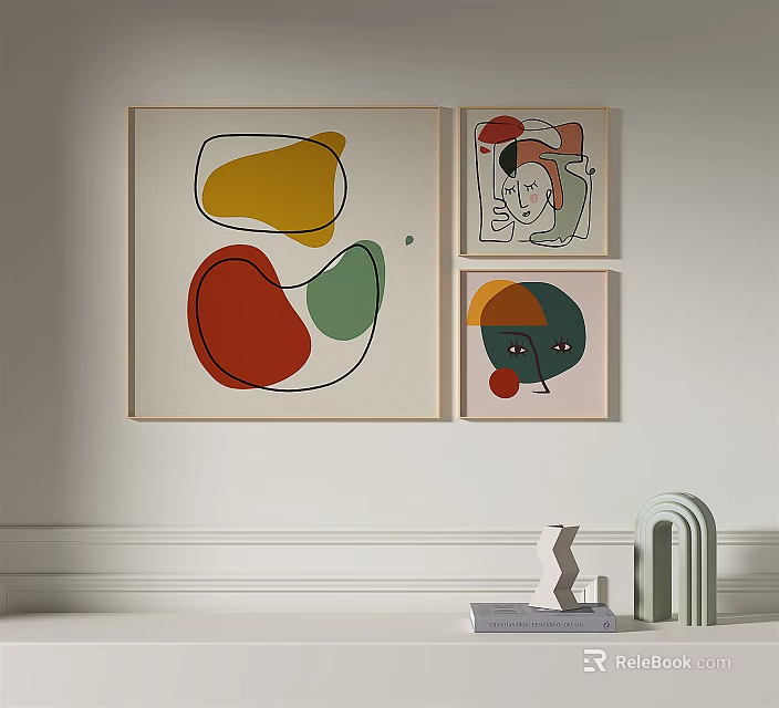 Minimalist Wall Art Display With Abstract Geometric Shapes And Decorative Objects 3d model