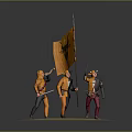 Medieval Armored Soldiers With Orange Flag On Circular Grass Base
