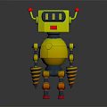Yellow Mechanical Robot Character With Red Antennae Spring Arms And Red Feet