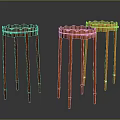 Three Red and Orange Garden Decorative Pedestal Tables with Scalloped Tops and Slender Legs