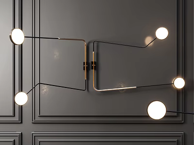 Modern Wall Lamp With Geometric Metal Frame And Circular Bulbs On Gray Paneled Wall 3d model