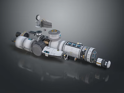 Futuristic Metallic Space Station Module Featuring Cylindrical Sections Control Panels And Circular Windows 3d model