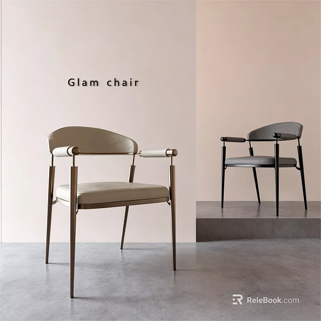 Glam Dining Chairs Beige And Dark Gray With Armrests And Metal Frames In Modern Setting 3d model 