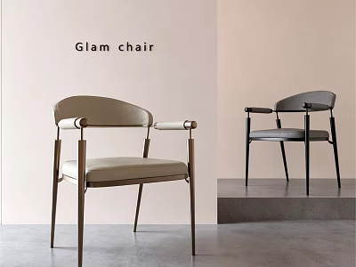 Glam Dining Chairs Beige And Dark Gray With Armrests And Metal Frames In Modern Setting 3d model