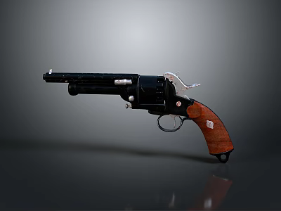 Vintage Revolver Firearm With Black Metal Body And Wooden Grip Design 3d model