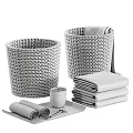 Eco Friendly Laundry Storage Essentials With Woven Baskets Soft Towels And Ceramic Cup