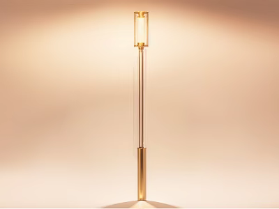 Modern Floor Standing Outdoor Light With Golden Pole And Transparent Lampshade Emitting Warm Light 3d model