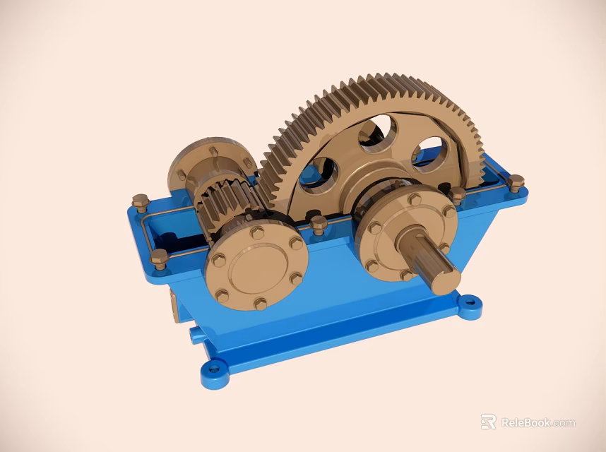 Mechanical Gear Mechanism With Blue Base And Metal Rotating Components 3d model