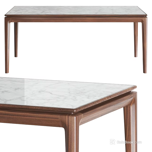 Modern Dining Table Design With Marble Top And Wooden Frame 3d model