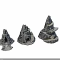 Natural Rock Formations With Cave Openings And Three Detailed Stone Structures