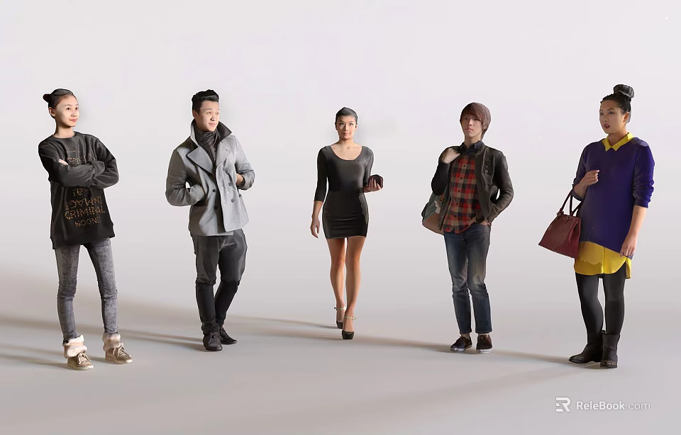Tech Exhibition Hall Displaying Visitors in Diverse Outfits and Varied Standing Poses 3d model 
