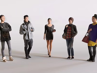 Tech Exhibition Hall Displaying Visitors in Diverse Outfits and Varied Standing Poses 3d model