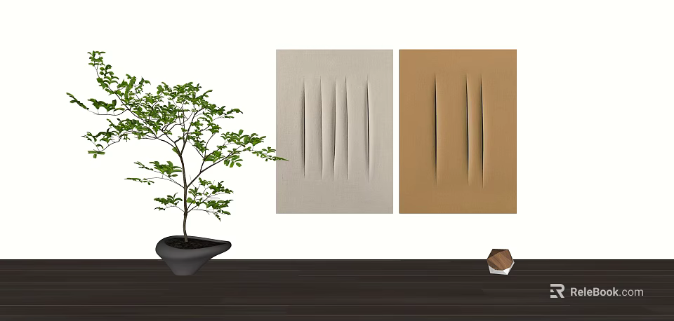 Modern Minimalist Wall Decor With Beige And Brown Fabric Vertical Striped Panels 3d model 