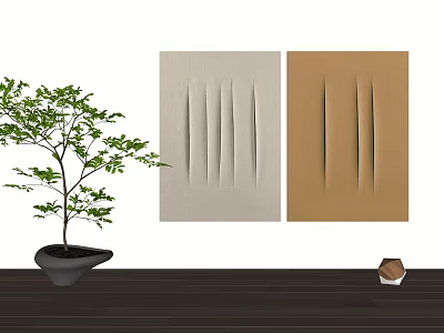 Modern Minimalist Wall Decor With Beige And Brown Fabric Vertical Striped Panels 3d model