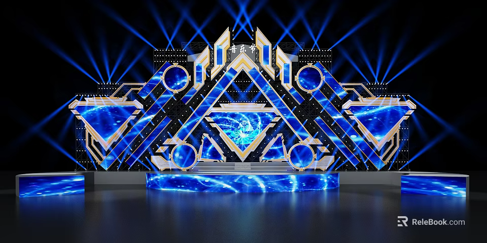 Futuristic Stage Design With Blue Lighting And Geometric Shapes 3d model 