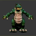 Cartoon Character Green Crocodile 3D Toy Model With Vibrant Pose Open Mouth And Light Belly