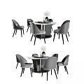 Modern Round Dining Table Set With Gray Chairs And Vase Centerpiece 3d model