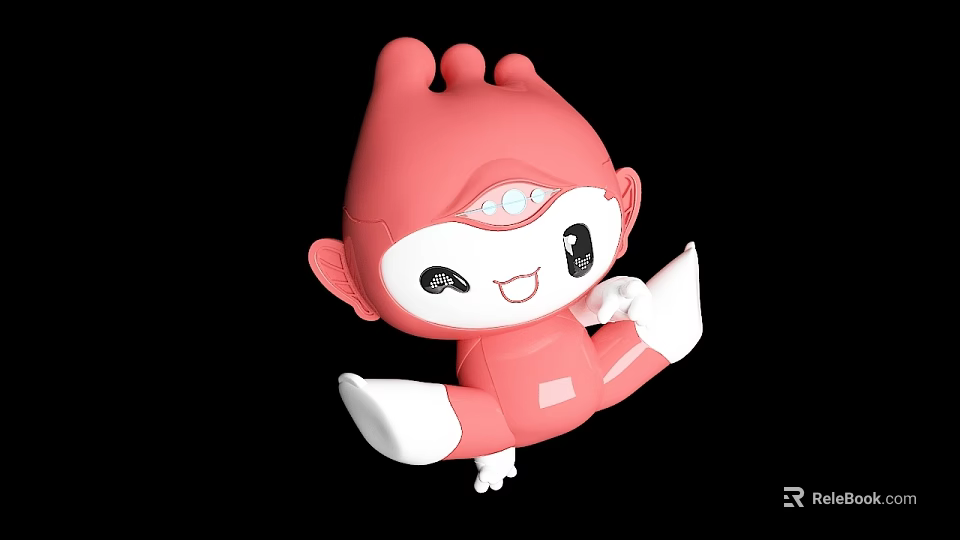 Cute Pink Doll With Big Eyes Smiling Face Small Horns And White Hands Feet 3d model 