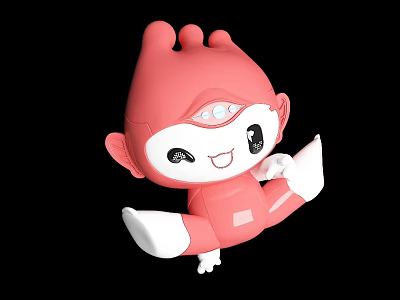 Cute Pink Doll With Big Eyes Smiling Face Small Horns And White Hands Feet 3d model