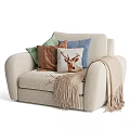Light Beige Armchair With Multiple Pillows And Fringed Throw Blanket 3d model