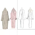 Four Soft Hooded Terry Robes In Different Colors Hanging On Wall Hooks
