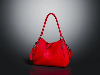 Stylish Red Leather Handbag With Double Handles Adjustable Straps And Metal Accents Design 3d model
