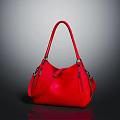Stylish Red Leather Handbag With Double Handles Adjustable Straps And Metal Accents Design