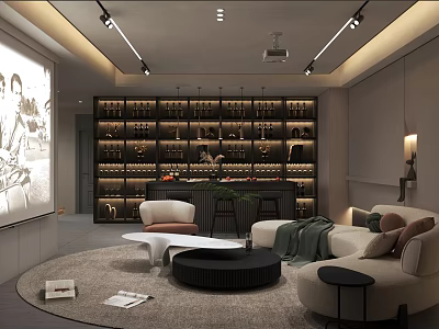 Modern Home Theater Room Interior With Projection Screen Comfortable Sofa Coffee Table And Ambient Lighting 3d model