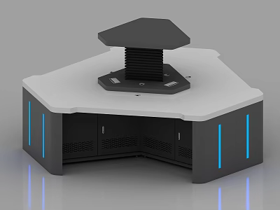 Modern Hexagonal Office Desk With White Top Black Base And Blue LED Strips 3d model