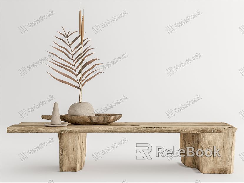 Modern Bench Log Bench Low Stool Green Plant Vase Ornaments Dried Flowers model