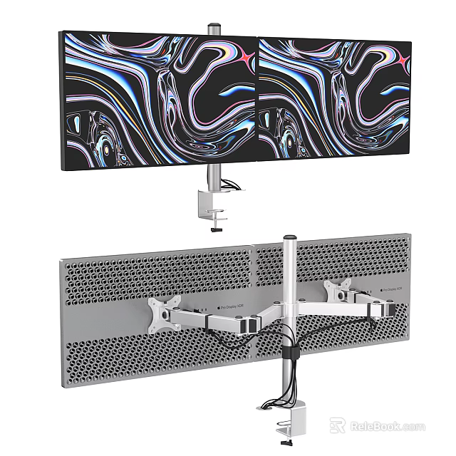 Dual Screen TVs on Adjustable Metal Mount with Mesh Panel and Cable Management 3d model