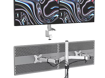 Dual Screen TVs on Adjustable Metal Mount with Mesh Panel and Cable Management 3d model