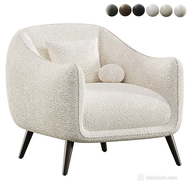 Plush Cream Colored Single Sofa With Accent Pillow Small Round Cushion And Black Wooden Legs 3d model 