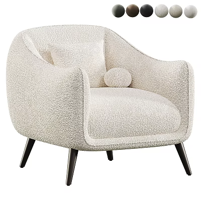 Plush Cream Colored Single Sofa With Accent Pillow Small Round Cushion And Black Wooden Legs 3d model