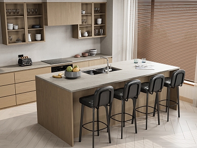 Open Kitchen Dining Room Island Counter Bar Chair Combination Cabinet Bar Stool 3d model