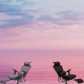 Two Modern Office Chairs Featuring Ergonomic Design And Pink Sky Reflection 3d model