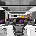 Modern Public Office Space With Open Layout Desks Chairs And Computer Monitors 3d model