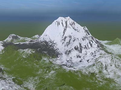 Beautiful Garden Landscape Featuring Snow Capped Mountain Green Grassland And Blue Sky 3d model